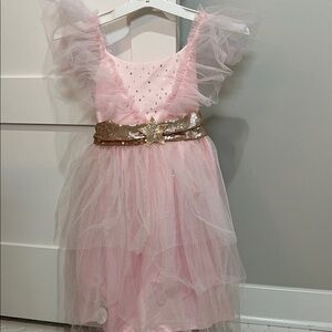 Pottery barn kids Pink Tulle Dress Gold Sequin Belt Halloween dress up fairy